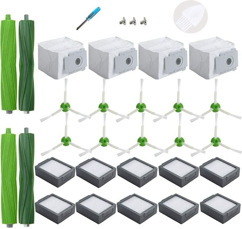 Staubsaugerzubehör Ersatzzubehör für iRobot Roomba i3+ i4+ i6+ i7+ i7 Plus i8+, 4 Staubbeutel, 10 Filter, 10 Seitenbürst...