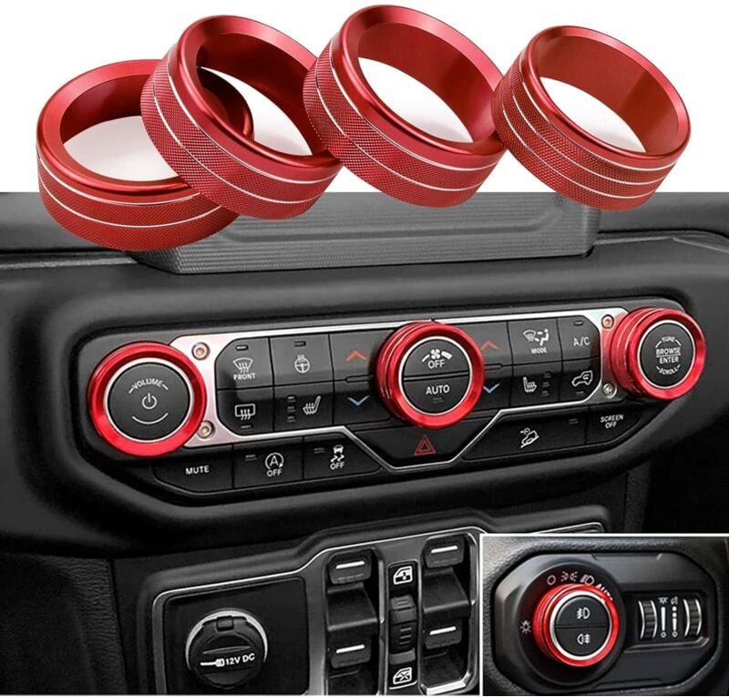 4-teilige Abdeckungsverkleidung für Klimaanlagenschalterknöpfe aus Aluminiumlegierung, kompatibel mit Jeep Wrangler jl j...