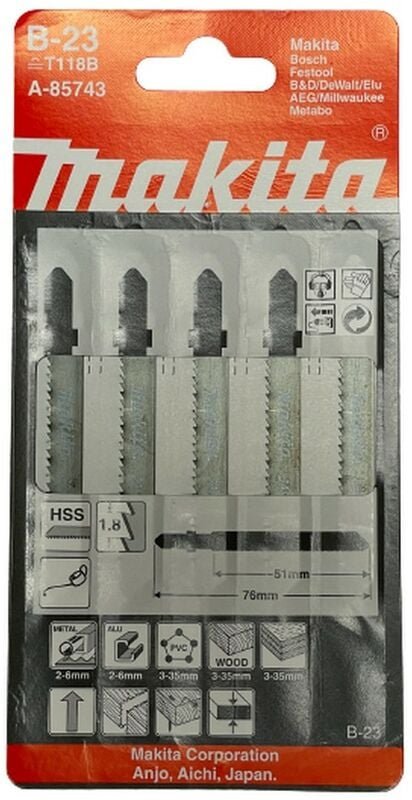 Stichsägeblätter 5tlg. Metall Alu hss gl 76 mm al 51mm A-85743 B-23 - Makita