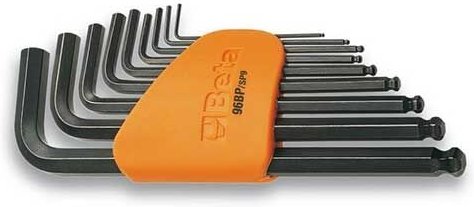 Sechskant-Stiftschlüsselsatz 9teilig gebogen mit kugelförmigem Kopf 1,510mm mit Halterung Beta 96BP/SC9