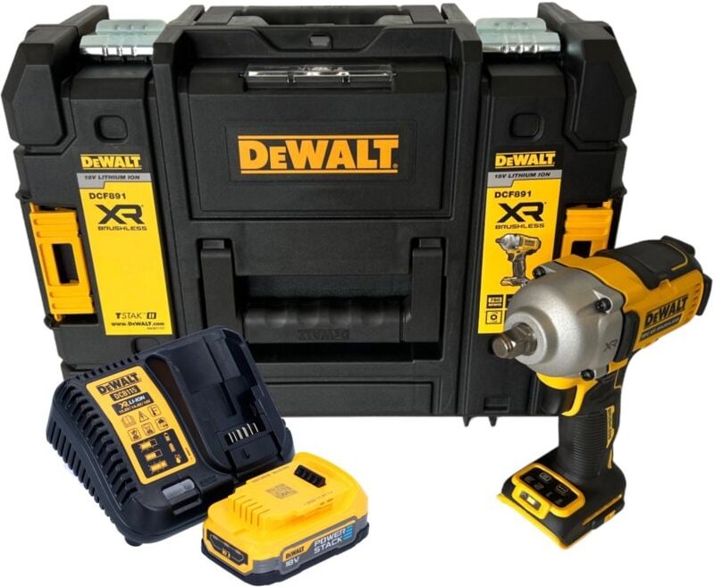 Thumbnail - DeWalt DCF 891 E1T Akku Schlagschrauber 18 V 1084 Nm 1/2" Brushless + 1x Powerstack Akku 1,7 Ah + Ladegerät + TSTAK