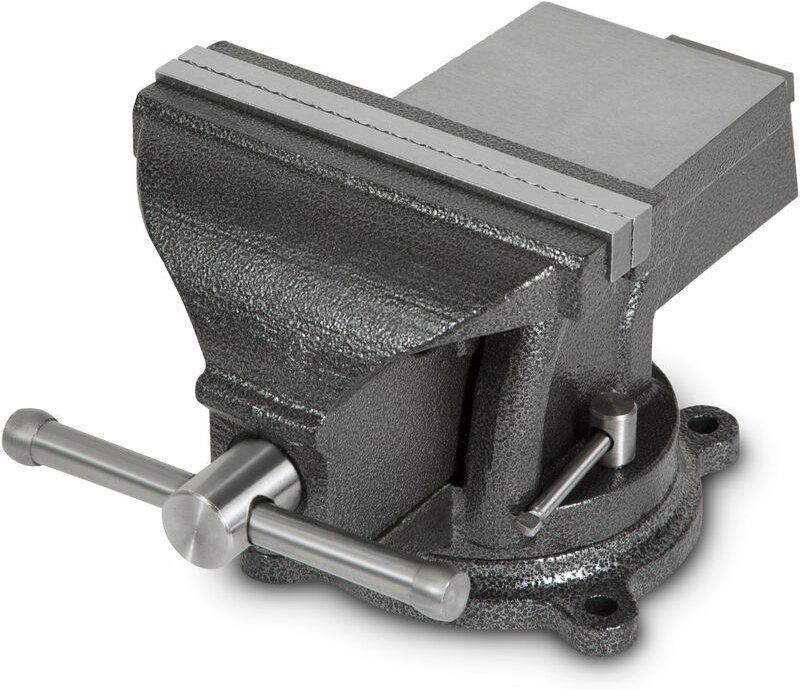 Schraubstock aus Gusseisen mit Amboss, 150mm Spannbackenbreite, 152mm Gesamthöhe, 360° drehbar, 123mm ø Teller, 100mm ma...