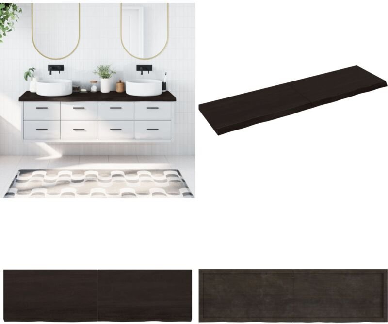 Waschtischplatte Dunkelbraun 180x50x(2-6)cm Massivholz - Holz Waschttisch Platte - Eiche - Massivt Holz - Badrenovierung...