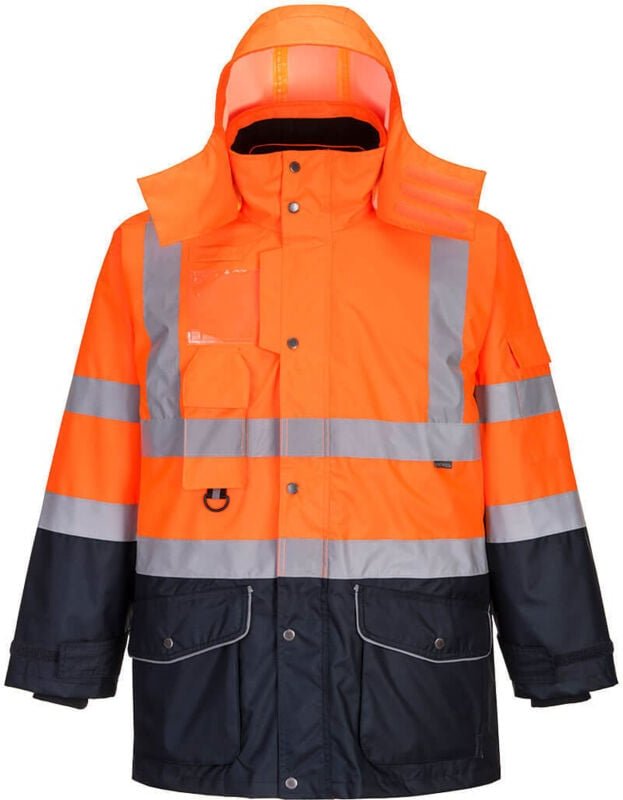 Hochsichtbarer 7-in-1 Verkehrs-Reflexparka Kontrast Orange/Navy S