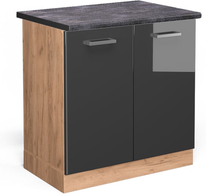 Vicco - Spülenunterschrank R-Line, Anthrazit Hochglanz, 80 cm , ap Anthrazit