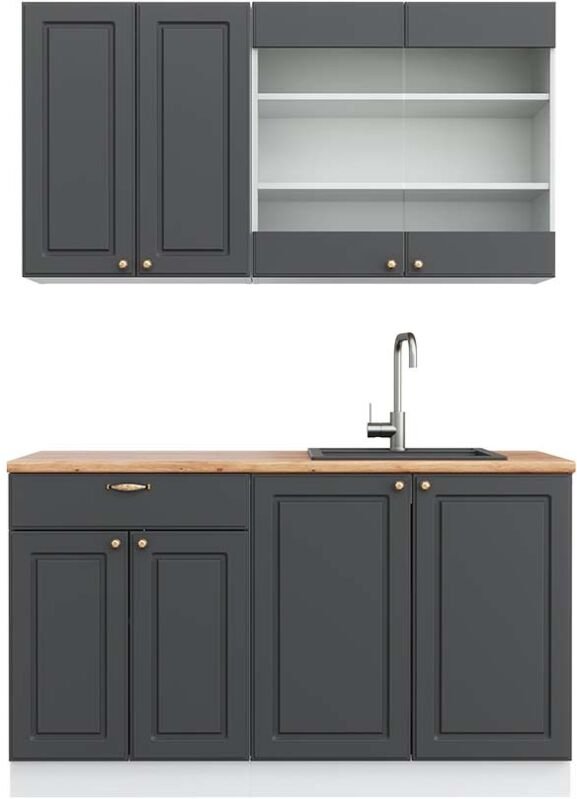 Vicco - Singleküche Fame-Line, Anthrazit-Gold/Weiß, 140 cm , ap Eiche