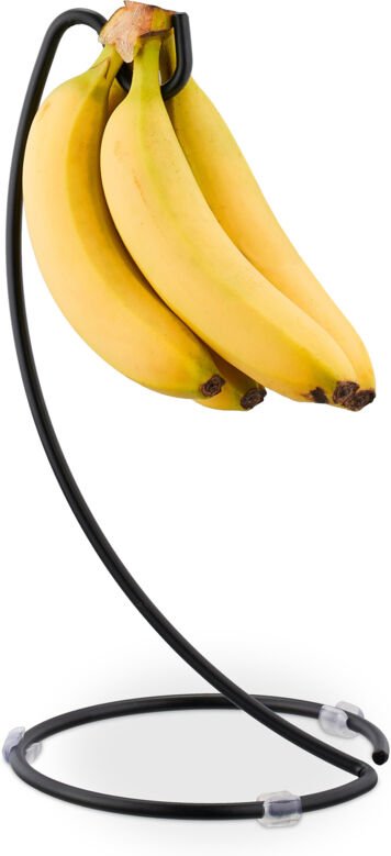 Bananenhalter, Metall, h x d: 33 x 17 cm, gegen Druckstellen, Bananen Aufbewahrung, Bananenständer, schwarz - Relaxdays