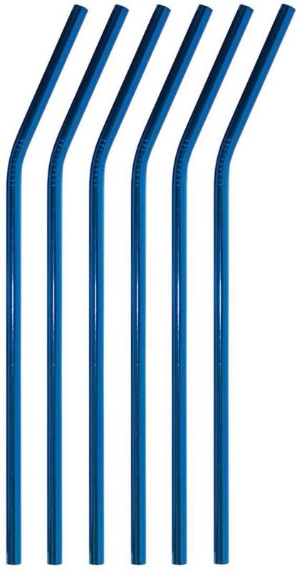 6x trinkhalme aus gebogenem metall - blau