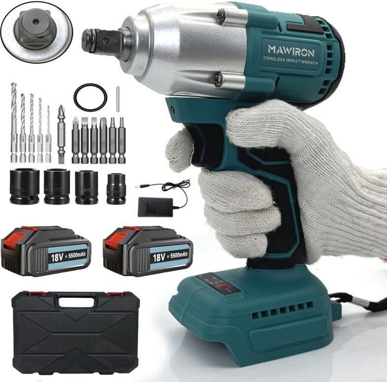 Teetok - Schlagschrauber, bürstenloser drahtloser Schlagschrauber, mit 1/2 'Treiber 21V 320N. m Drehmoment, 2 Buchsen, 1...