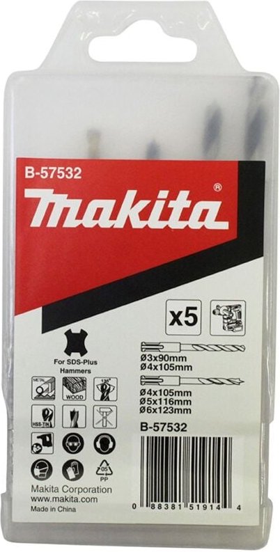 Bohrerset Holz/Metall 5tlg. sds+ - B-57532 - Makita