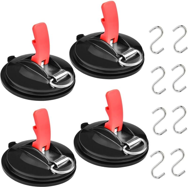 Thumbnail - Saugnapf-Anker mit Befestigung - 4 Stück Saugnapfhaken mit 8 S-Haken, Multifunktions-Autosaugnapf, Schwerlast-Saugnapf f...