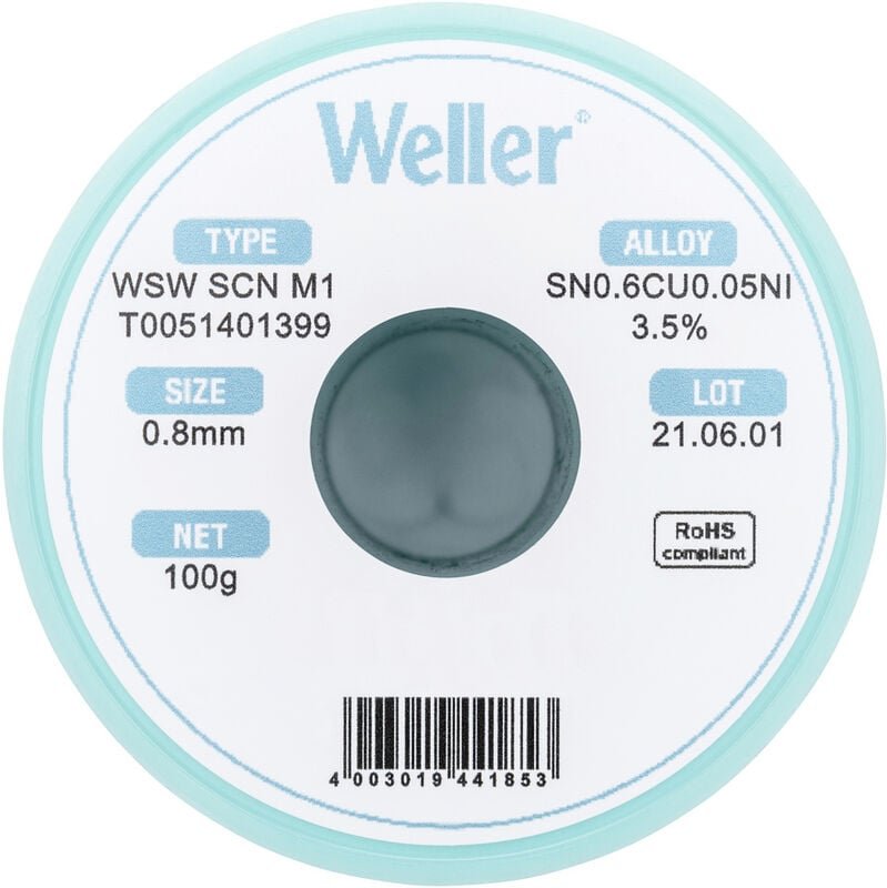 Thumbnail - Weller - wsw scn M1 lötdraht 0,8MM 100g Lötzinn Sn0,7Cu 100 g 0.8 mm