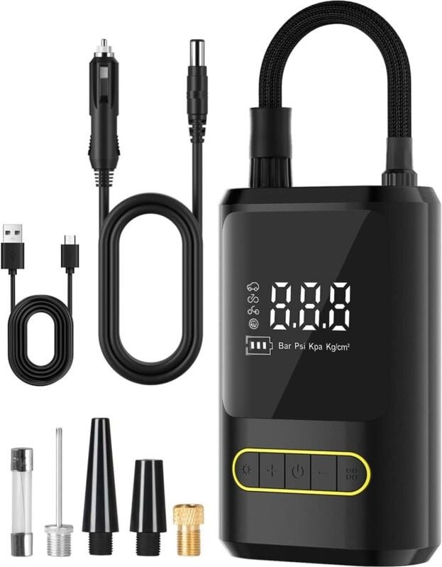 Thumbnail - Lntyq - Autoreifenfüller, Autokompressor mit LED-Licht, 4000 mAh Akku, 150 psi, kabelloser Autoreifenfüller, Luftkompres...