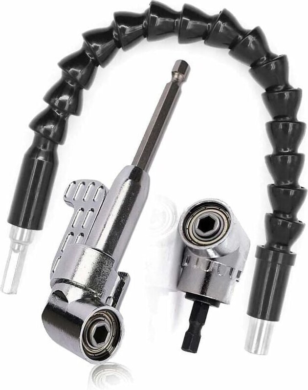 Rechtwinkliger Bohrer und flexibles Winkelverlängerungsset, Winkelbit, rechtwinkliger Schraubendreher, 105 Grad, 1/4 Zol...