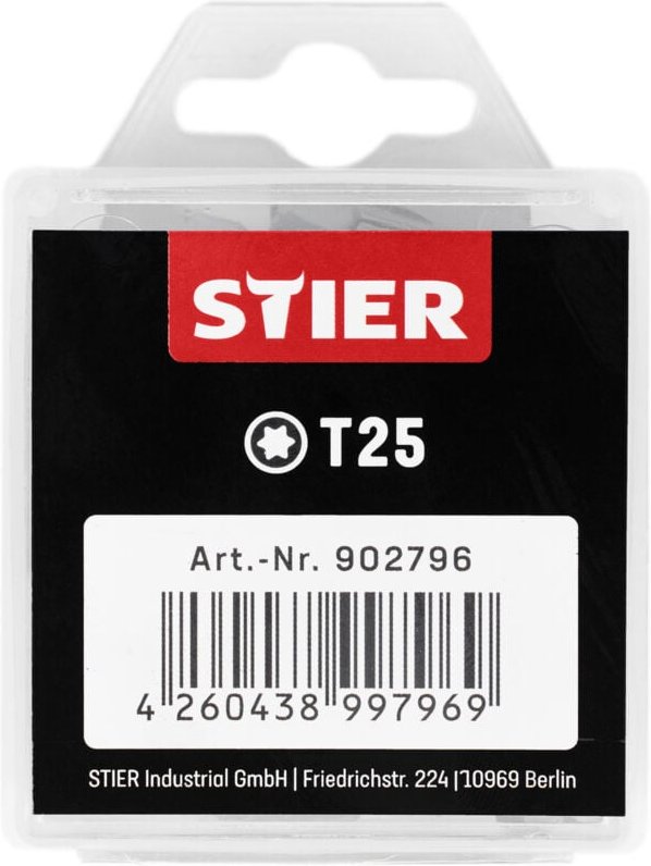 STIER TORX-Bit-Großpackung, 50 Bits, T 25, 25 mm Länge, Profi Werkzeug, langlebig und robust, in Plastikbox, ideal für p...