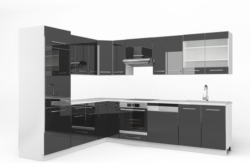 Eckküche Fame-Line, Anthrazit Hochglanz/Weiß, 227 x 287 cm , AP Marmor, Vicco