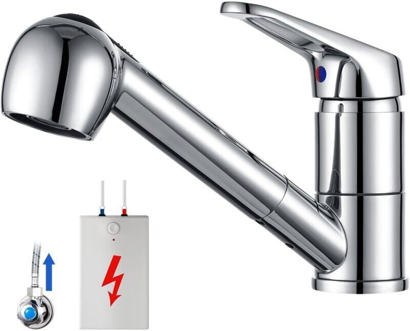 Niederdruck Küchenarmatur Wasserhahn Küche ausziehbar 360° drehbar Spültischarmatur mit Brause, Edelstahl Küchenwasserha...