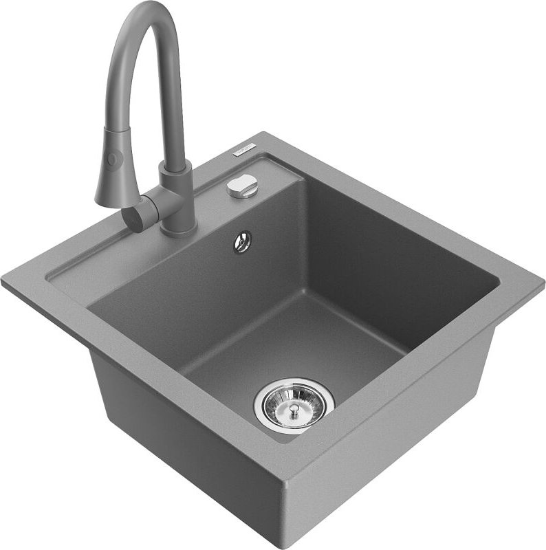 Vito 1-Becken-Granit-Spüle mit Mischbatterie Elia, Grau - 6503-71-670101-71 - Mexen