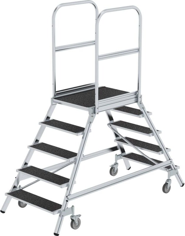 Thumbnail - Günzburger Steigtechnik - Podesttreppe beidseitig begehbar mit Federrolle Korundbeschichtung R13 2x5 Stufen - 059205