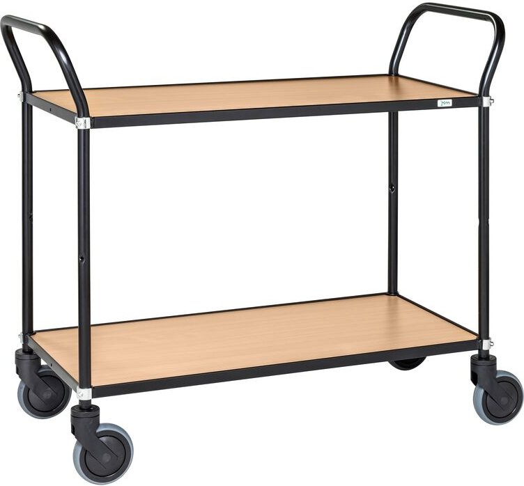 Kongamek Design Servierwagen in schwarz mit 2 Böden 760x430mm in Bucheoptik mit Bremse