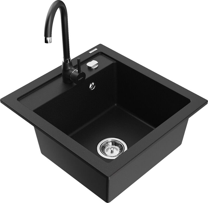 Vito 1-Becken-Granit-Spüle mit Mischbatterie Telma, Schwarz - 6503-77-670200-70 - Mexen