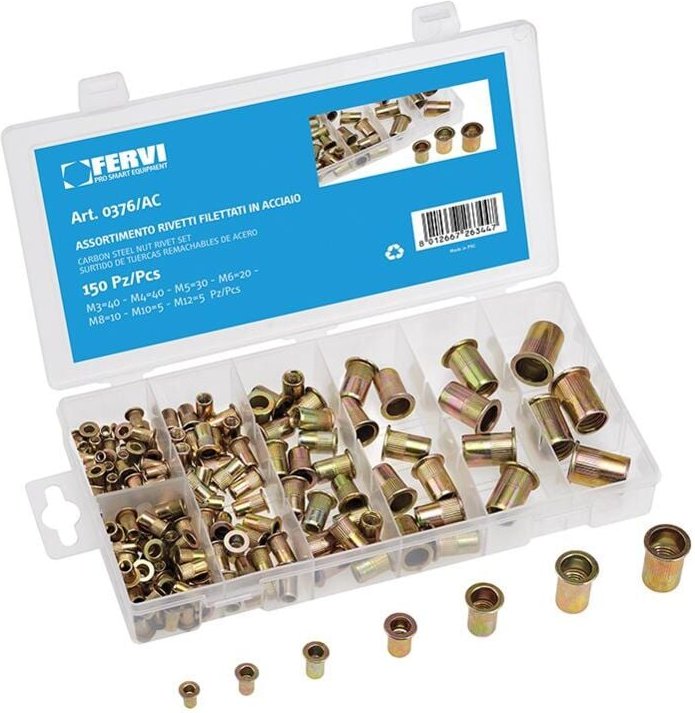 Nieten der Serie 150 mit Gewindeeinsatzen aus Stahl M3 - M12 Fervi 0376/ac