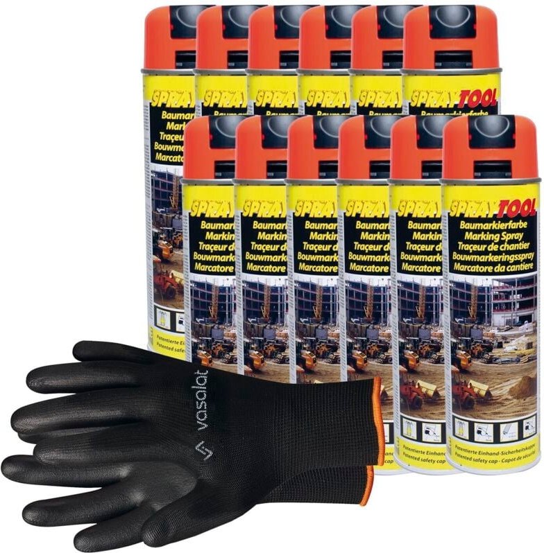 Vasalat - Markierungsspray Set - Markierspray Neon orange für schnelle und saubere Markierungen, 12 Stück