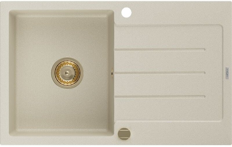 Bruno Granitspüle mit einem Becken und einer Abtropffläche 795 x 495 mm, Beige, Siphon Gold - - Mexen