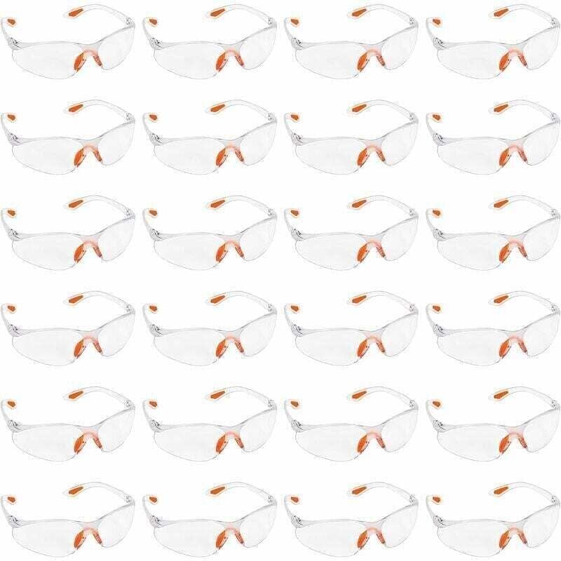 24er-Packung klare Schutzbrillen – Schutzbrillen mit Kunststoffgläsern, Nasensteg und Bügelenden aus Gummi für mehr Komf...