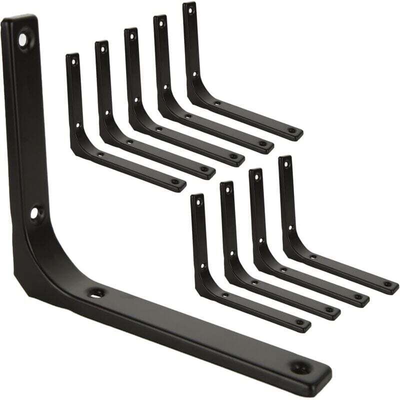 10 Stück schwarze Wandregalhalterungen, Metallhalterungen 150 mm x 125 mm, robuste Wandregalhalterungen mumu