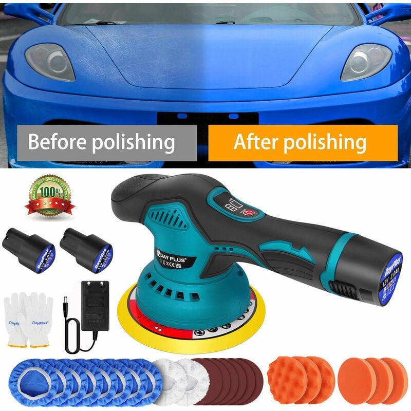 Dayplus - 12V Akku Profi Poliermaschine Polierer mit 2x Batterie Auto Schleifmaschine Tool