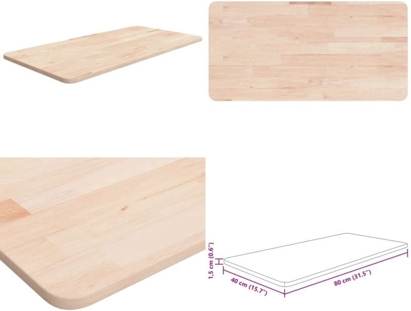 Waschtischplatte 80x40x1,5 cm Massivholz Unbehandelt - Waschtischplatte - Eichenholzarbeitsplatte - Badezimmereinrichtun...