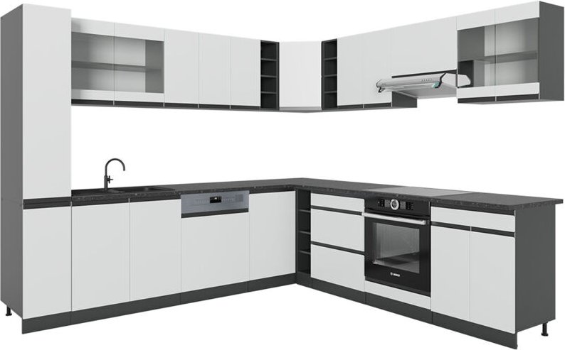 Vicco - Eckküche R-Line, Weiß/Anthrazit, 257 x 277 cm J-Shape, ap Anthrazit
