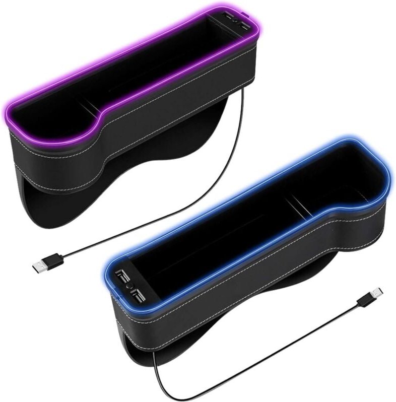 Thumbnail - 2-teilige Auto-Aufbewahrungsbox für die Mittelkonsole, Organizer für Autositzlückenfüller mit Getränkehalter, USB-Anschl...