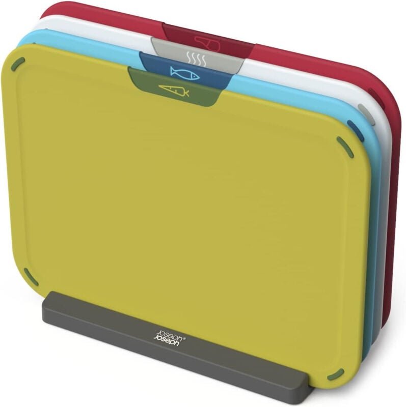 Set de Schneidebretter Joseph Joseph Duo Icon, 4-teilig, farbcodiert, mit Halter de Aufbewahrung, rutschfest, spülmaschi...