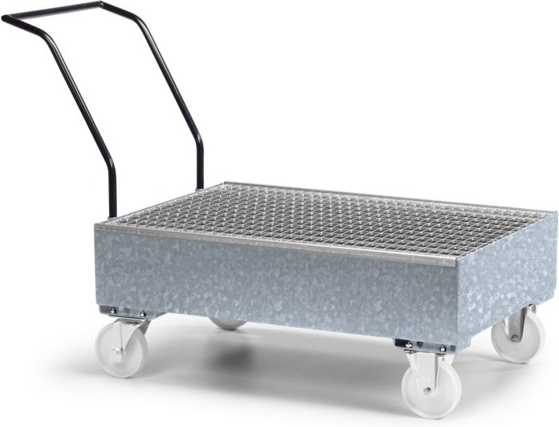 RR Industrietechnik Fahrbare Auffangwanne aus Stahl für 2x 200 Liter Fass mit Gitterrost verzinkt