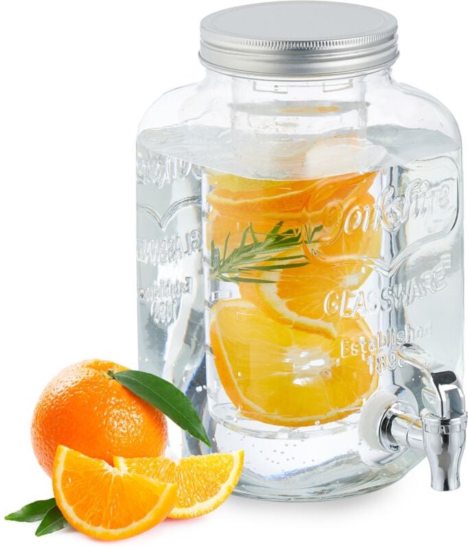 Getränkespender mit Einsatz, Zapfhahn & Deckel, 4 Liter, Glas, Wasserspender, Limonadenspender, transparent - Relaxdays