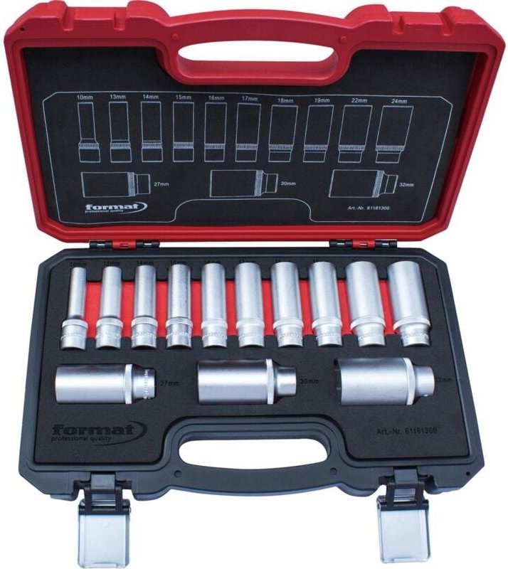 Steckschlüsseleinsatz- Satz 6-kant 1/2' 10-32mm 13-teilig - Format