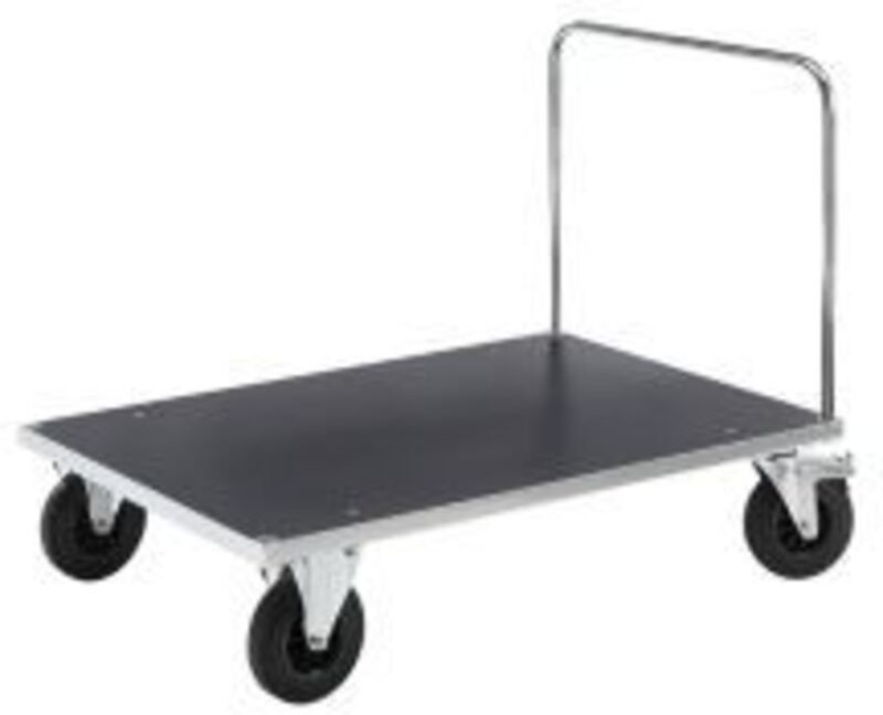 Kongamek Plattformwagen, verzinkt 1200x800x900mm mit MDF-Platte, offenem Schiebegriff, Gummibereifung und Bremse