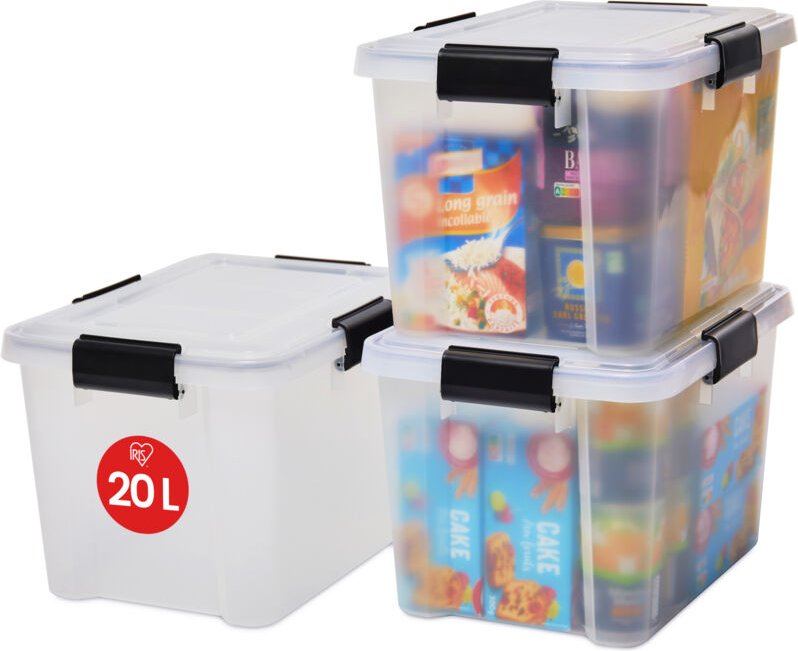 Luftdichte Kunststoff-Aufbewahrungsboxen mit Deckel, 20L, 3er-Set, Transparent, Hermetischer wasserdichter Verschluss, R...