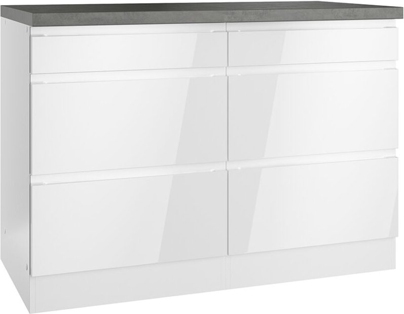 Unterschrank mit Schubladen 120 cm in Hochglanz weiß, Arbeitsplatte Betonoptik MARSEILLE-03