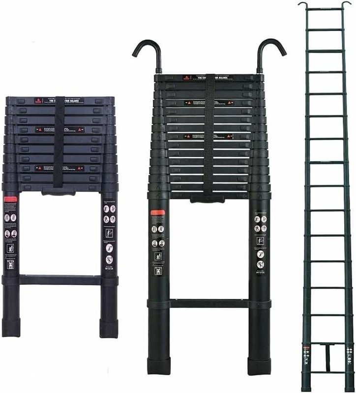 6.2M Teleskopleiter mit Haken, Aluminium Ausziehleiter Rutschfester Klappleiter Mehrzweckleiter aus Hochwertiges Alumini...
