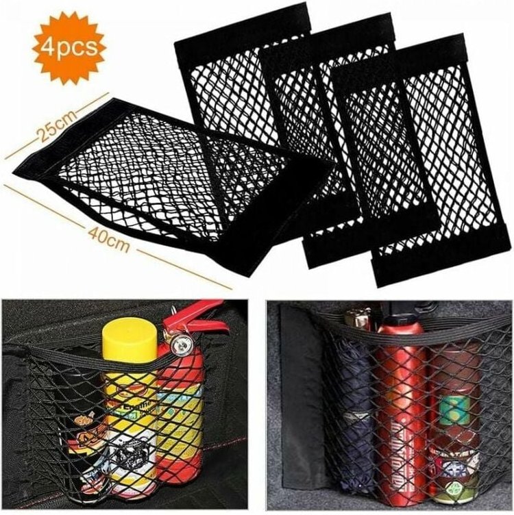 Kofferraum-Aufbewahrungsnetz, 4 Stück, 40 x 25 cm, Kofferraum-Organizer-Tasche, Auto-Aufbewahrungstasche mit elastischem...