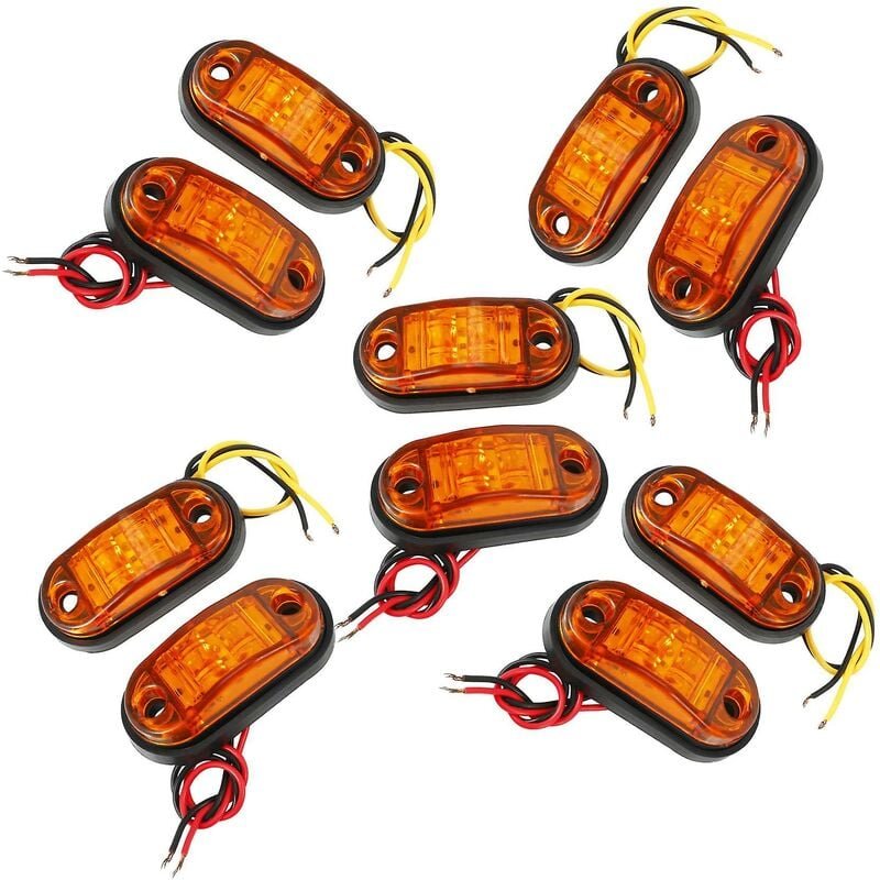 10 Stück Bernsteinfarbenes 2-LED-Licht, oval, für Anhänger, Auto, lkw, Seitenmarkierungs-Rücklicht