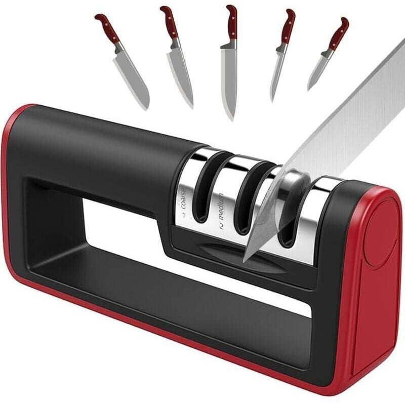 Thumbnail - Küchenmesserschärfer, professioneller 3-in-1-Messerschärfer mit rutschfester Basis, Schärfsystem mit Diamant-Wolframstah...