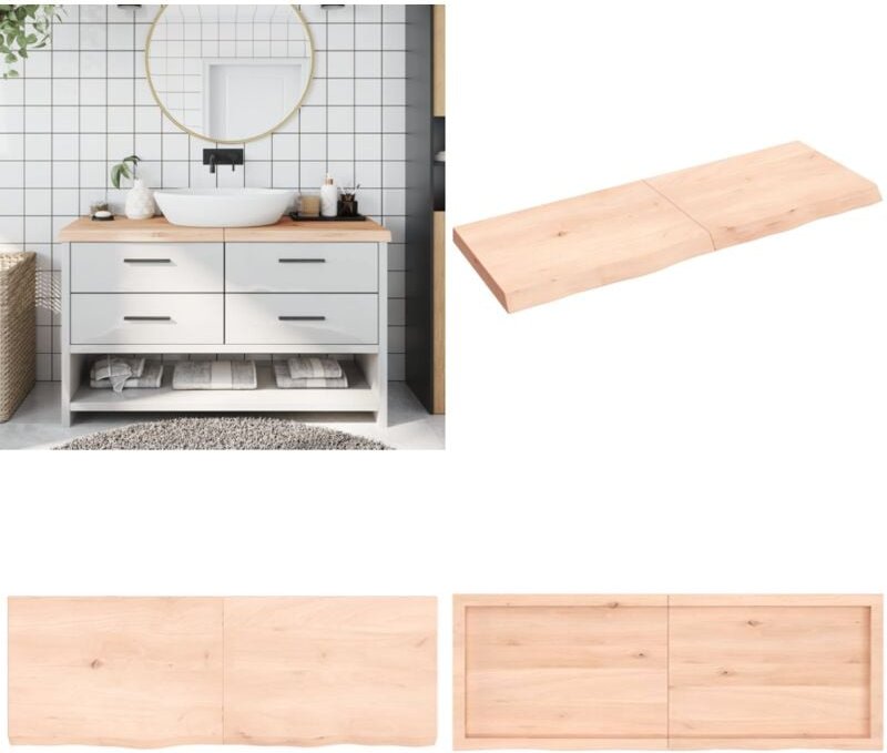 Waschtischplatte 140x50x(2-6) cm Massivholz Unbehandelt - Massiver Eichentisch - Eiche Arbeitsfläche - Badrenovierung - ...