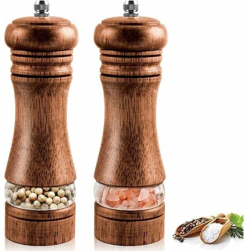 Thumbnail - Pfeffer- und Salzmühlen, Salz- und Pfefferstreuer aus Holz, verstellbar mit Keramik-Gewürzmühle, klassische Pfeffermühle...