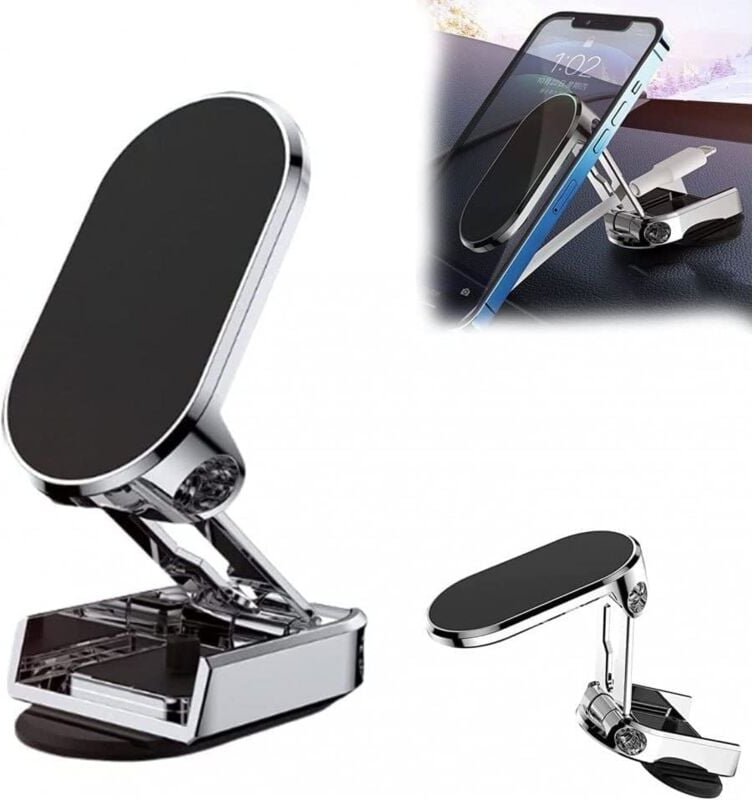 Linghhang - Faltbarer magnetischer Handyhalter aus Metall mit 360-Grad-Drehung - Silber
