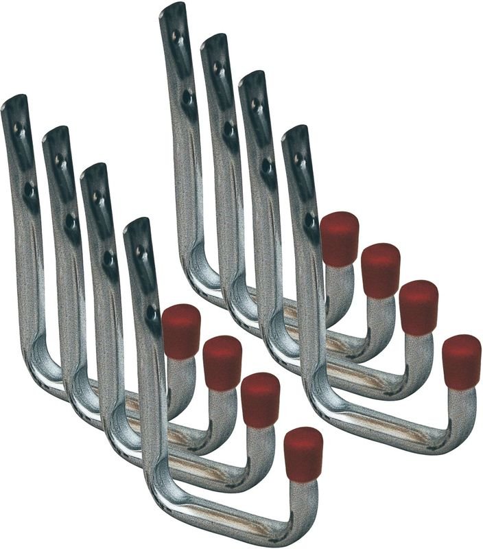 Vasalat Wandhaken U-Form zum Schrauben Gerätehalter mit roter Endkappe 120x82x41mm, Stahl verzinkt 8 Stück