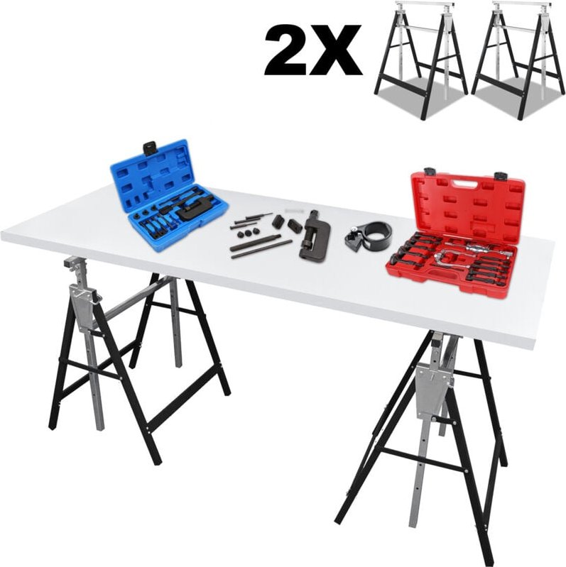 SWANEW Tréteaux télescopiques Pack de 2, Hauteur réglable 80-130cm, Métal pliable Tréteaux, Noir